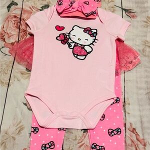 Hel Kitty Baby Girl 3 Piece Set Pink with Bow & Tutu 9 Months New with Tags